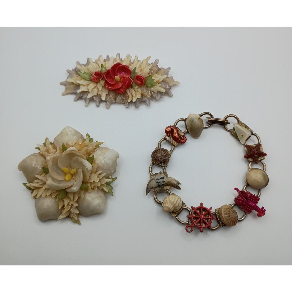 Vintage Beach & Seashell Jewelry Lot – Bracelet & 2 Brooches - Picture 5 of 6